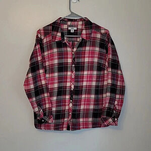 Croft & Barrow plaid button down long sleeve pink purple white black LOT E24